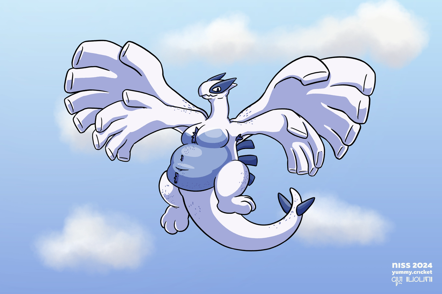 a fat lugia with four wings, and some fuzz in the same place as niss
