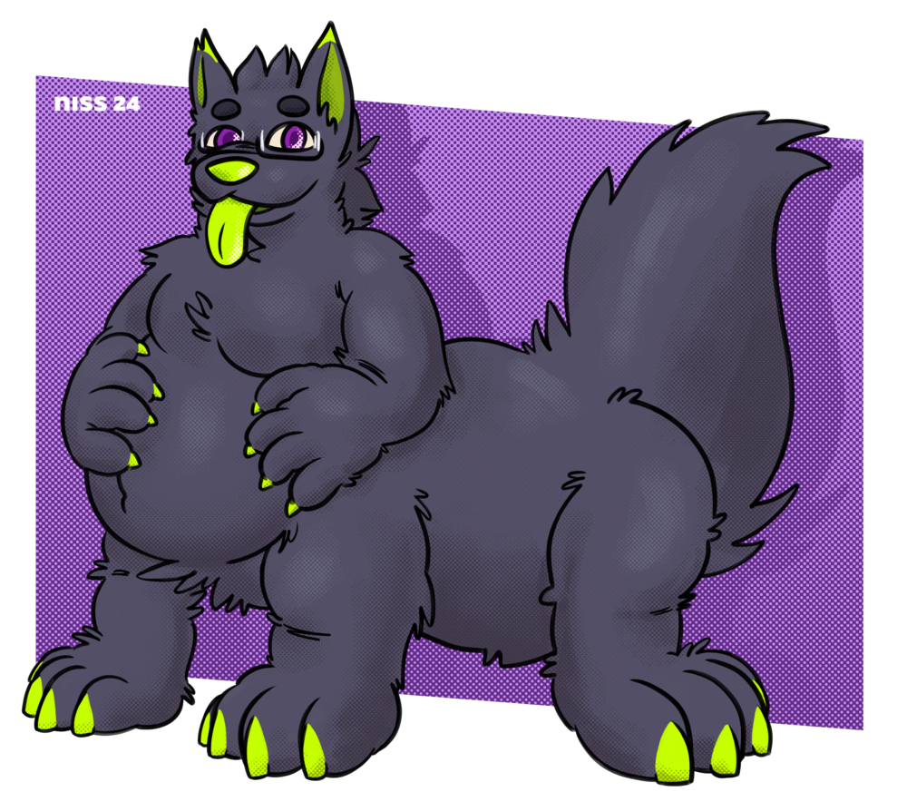 a black and lime-green wolf as a taur