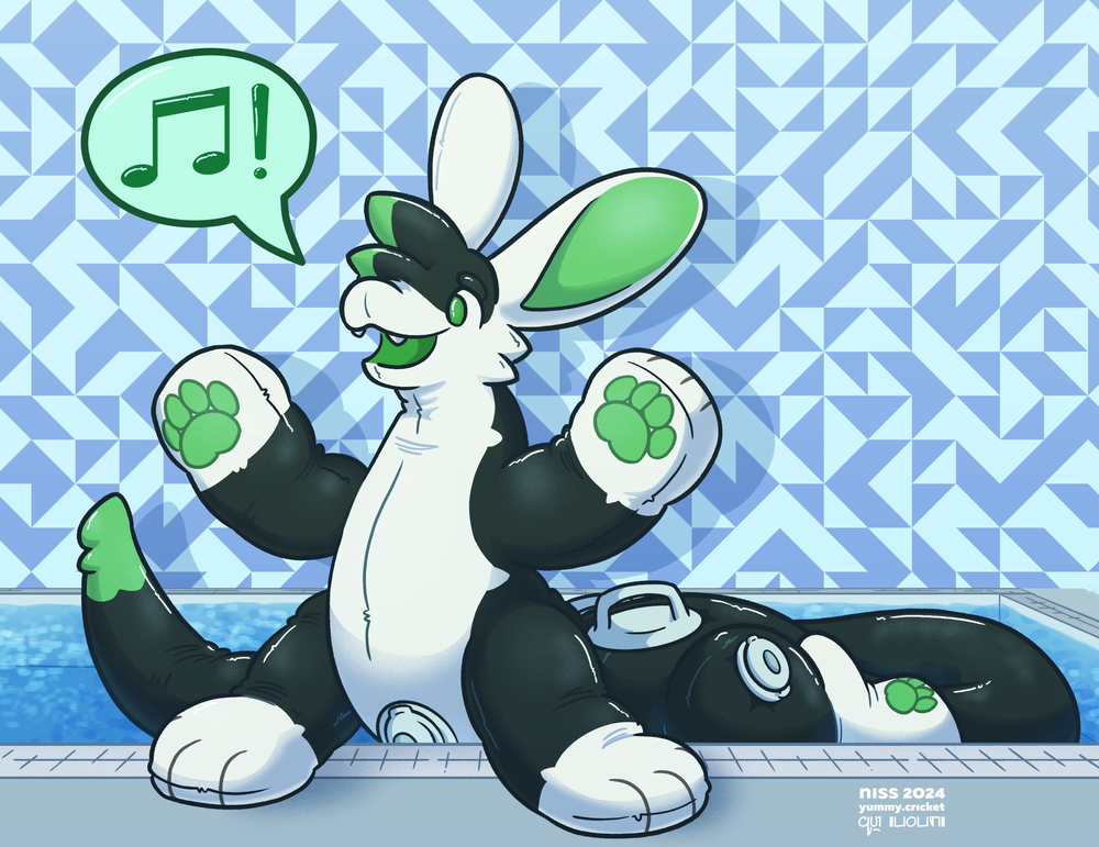 a six-legged black/white/green amphimorpho pooltoy calling you over