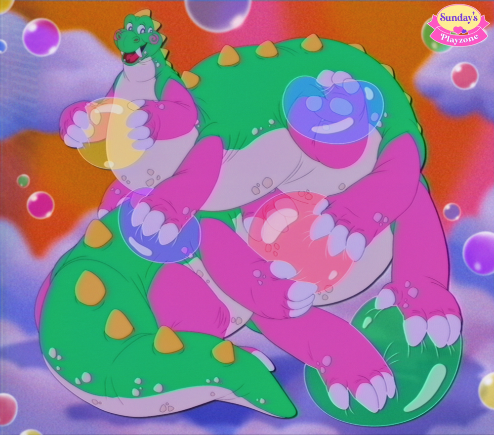 a big long bubble dragon taur, surrounded by bubbles, in a similar style to 1990s western animation
