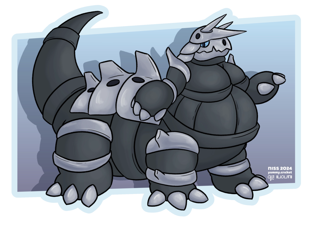 a fat aggron taur. their rear body is shaped like a lairon, but with a tail
