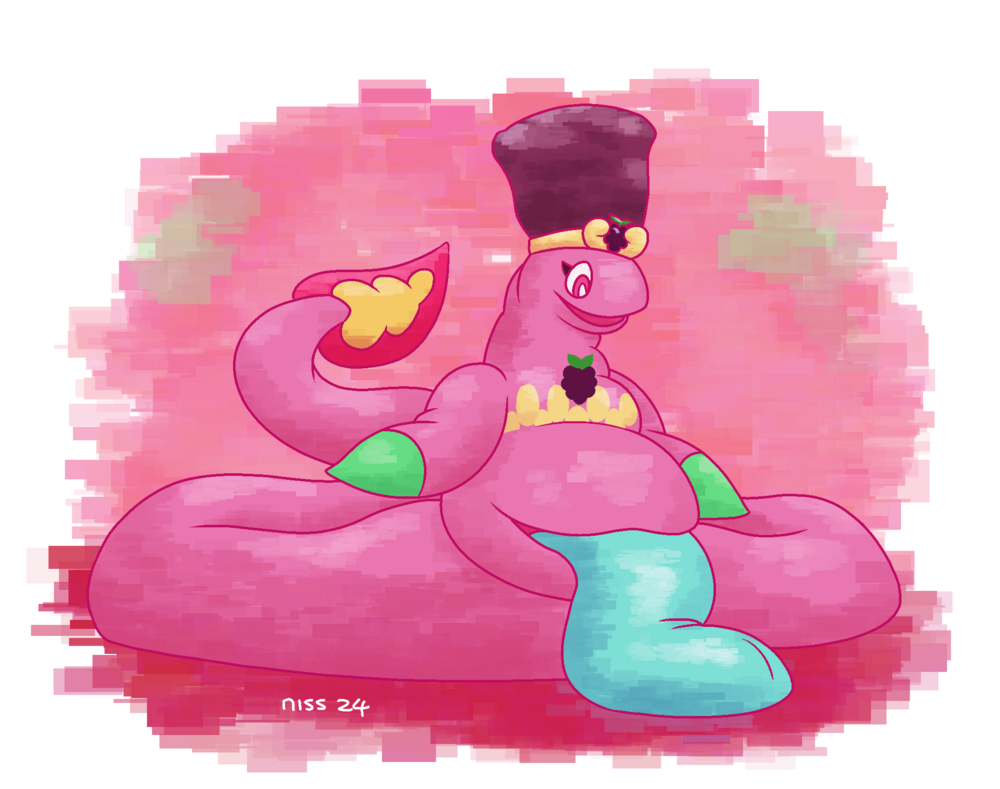 a pink driblee (a serpent kinda thing from recent kirby games), with a belly maw and a very long tail
