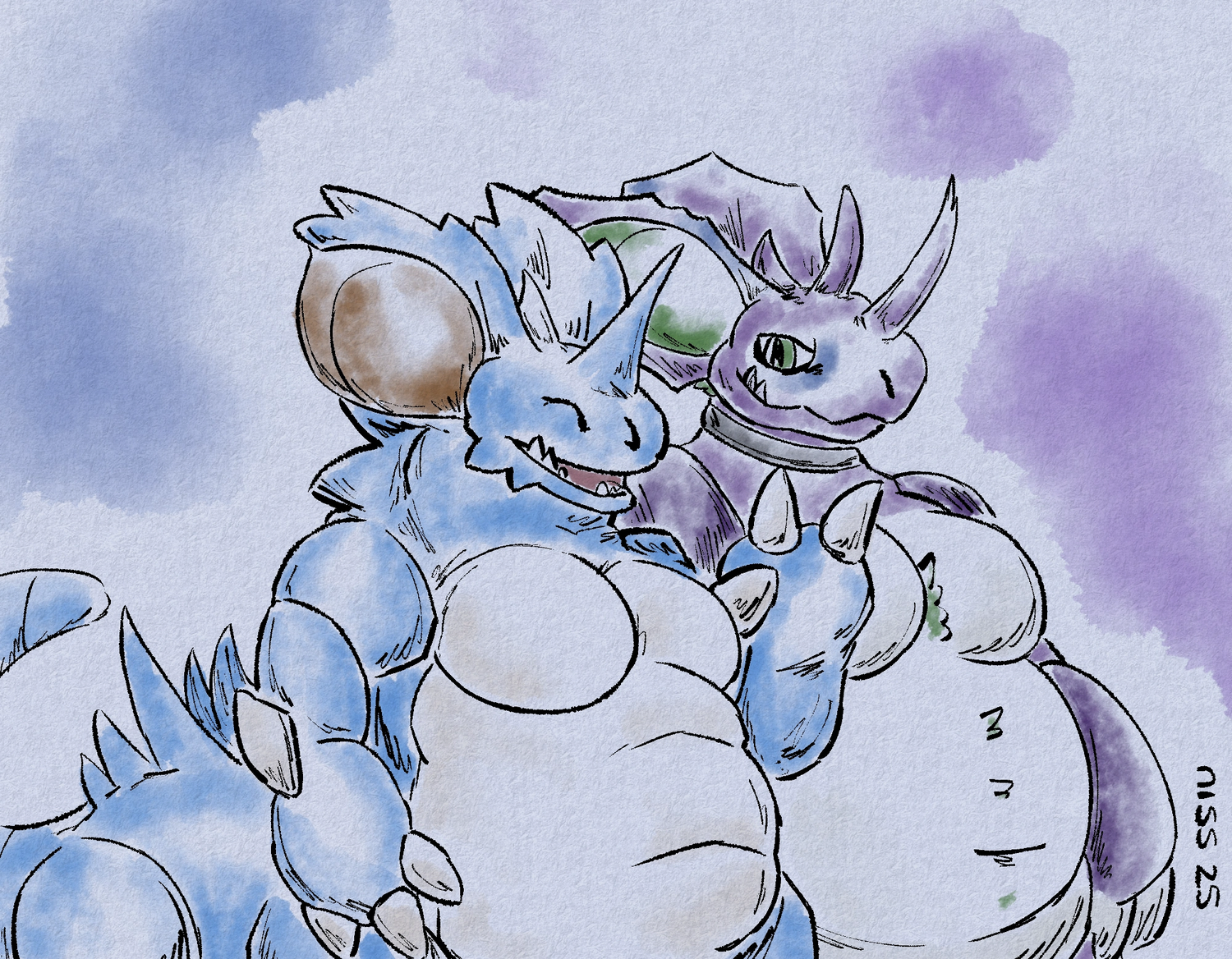 jupiter (blue girl nidoking taur) and prickly pear, posing for a photo or something, i dunno
